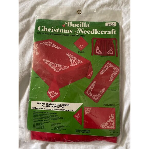 Bucilla Christmas Needlecraft Kit No. 3429 "Poinsettia" Easy-Care Table Panel Se - Picture 1 of 13